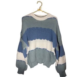 Blue and Cream Striped Chunky Sweater